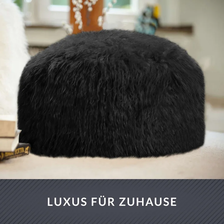 Green Bean® runder Sitzpouf Felloptik in 3 Farben - Sitzhocker mit Füllung - Maße 45 x 25 cm - perfekte Ergänzung zum Sitzsack - Sitzwürfel Sitzkissen Hocker Sitzhocker Schwarz – Bild 6