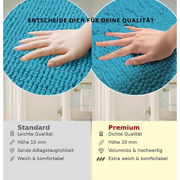 OTTO home Badematte Vanessa Chenille, Standard & Premium, 15mm oder 20mm, auch als 2er Set, rutschhemmend beschichtet, schnell trocknend, strapazierfähig, fußbodenheizungsgeeignet, Polyester, rechteckig, 2-tlg. 45 cm x 50 cm, Uni Farben, besonders weic... – Bild 4