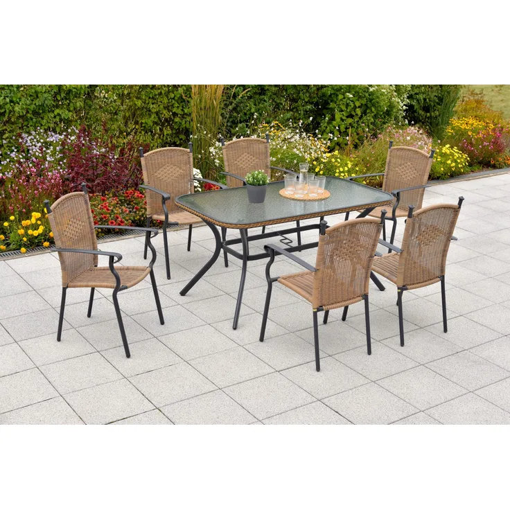 Roma Gartenmöbel Set 7tlg, 150 x 85 cm, natur