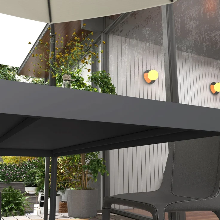 Gartentisch mit Lattenrost für 6 Personen aus Stahl und Aluminium, 145 x 90 x 74 cm, Dunkelgrau – Bild 8