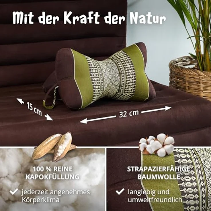 livasia Nackenstützkissen Knochenkissen, vegan und handgefertigt, Ø 15x32cm, Kapok – Bild 5