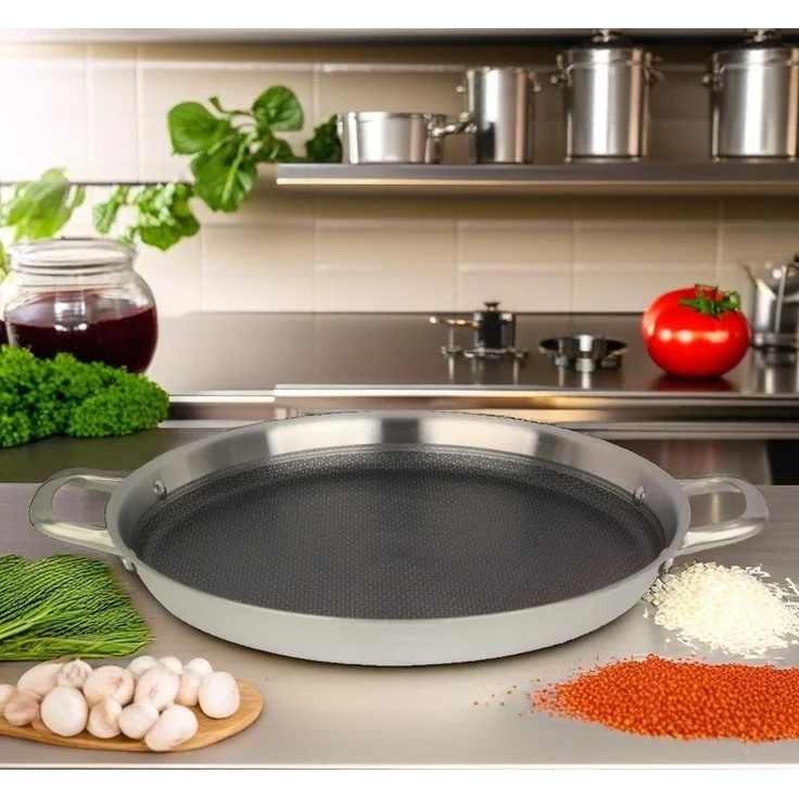 Paellapfanne Edelstahl 36 cm traditionelle Paella Pfanne Antihaft Wabenstruktur Induktion – Bild 3