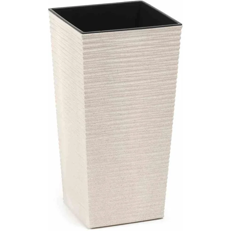 Pflanzgefäße Nizza 2er-Set weiß – 30×30×57 cm & 25×25×46,5 cm, modernes Rillendesign mit bis zu 40 % Holzfaseranteil, inkl. Einsätzen, SIENA GARDEN 832_05 + 831_05 – Bild 3