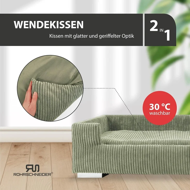 Rohrschneider Tiersofa Hundesofa Cord hoher Rand, waschbarer Bezug 4 Farben, robuster Cordstoff aus 100% Polyester, inkl. 2x Dekokissen – Bild 5