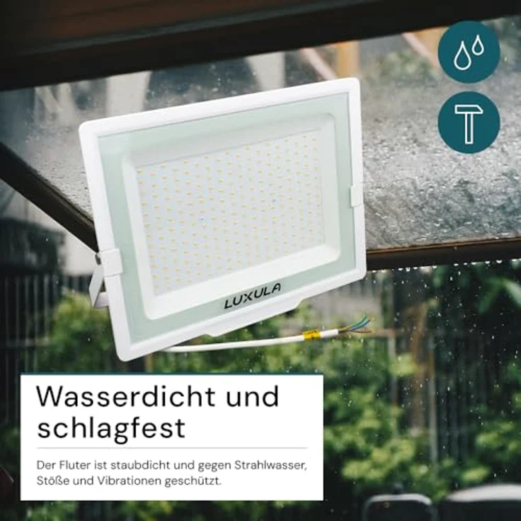 LUXULA LED Strahler Außen 200W, 3000K Warmweiß, 20000lm, IP65 wasserdicht, Außenleuchte für Garten, Einfahrt, Garage, Terrasse, Weiß – Bild 3