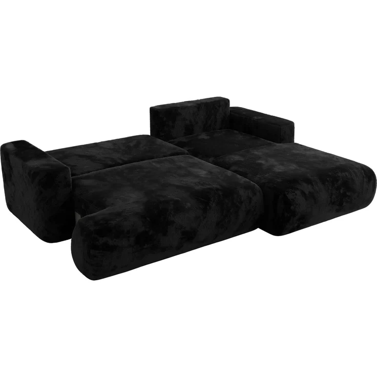 Ecksofa OVO mit schlaffunktion und bettkasten, Wellenfeder, lose Kissen, L-form 271x195 cm - Schwarz Plüsch - rechte Seite – Bild 5