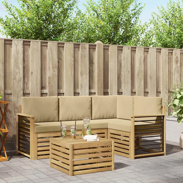 vidaXL Outdoor-Sofagarnitur 5 stk. 4-Sitzer Weiß und Beige Polyester 3391808 – Bild 1