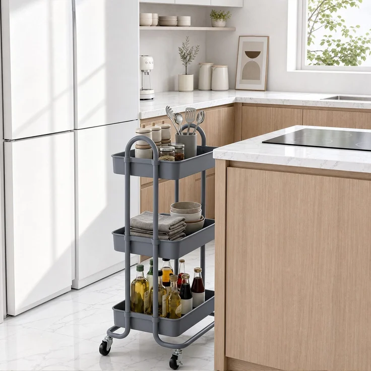 Sekey 3 Ebenen Küchenwagen 34×43×84 cm Servierwagen mit Rollen, Badregal aus Metall – Bild 9