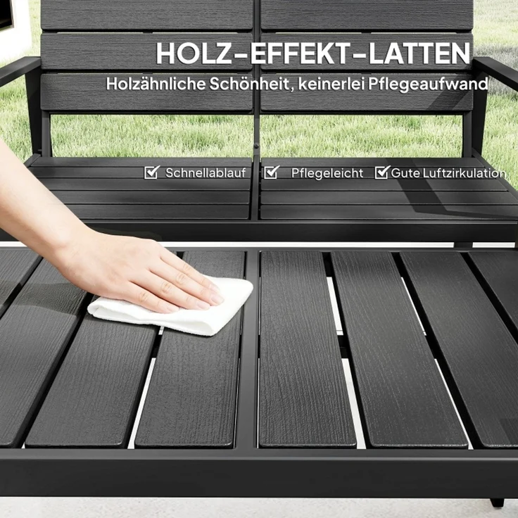 Gartenmöbel Set Sitzgruppe für 4 Personen Gartenlounge mit 2er Sofa 2 Sessel Beistelltisch Lamellendesign Schwarz – Bild 6