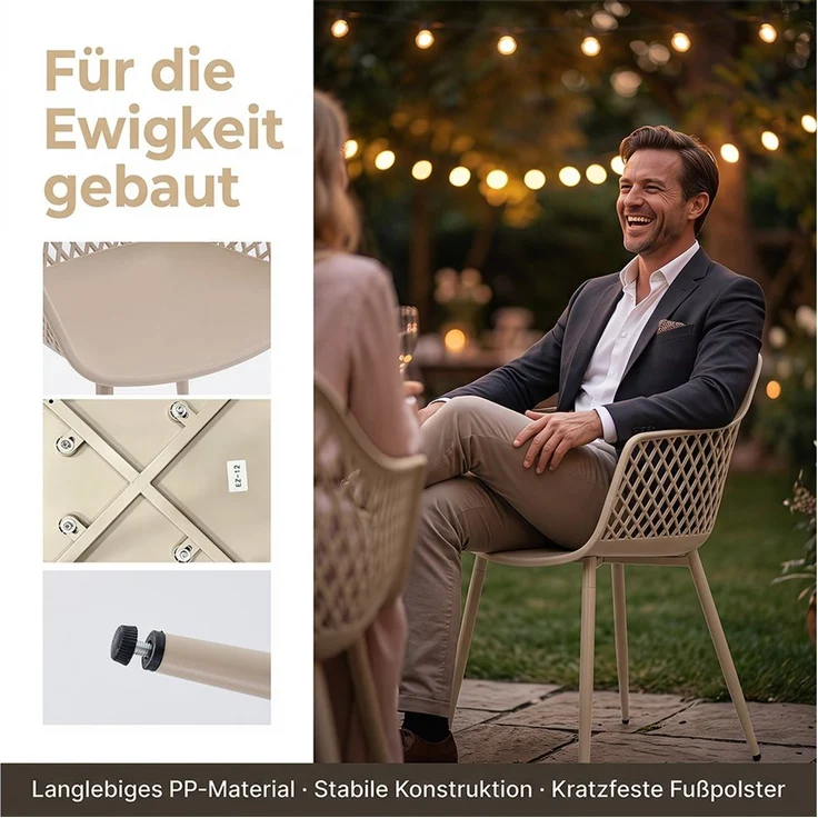 PPkrimnel Gartenstuhl Modern ergonomischer Esszimmerstuhl, Outdoor-Stuhl (4 St), mit Armlehnen, wetterfest & UV-beständig, 4er-Set – Bild 4