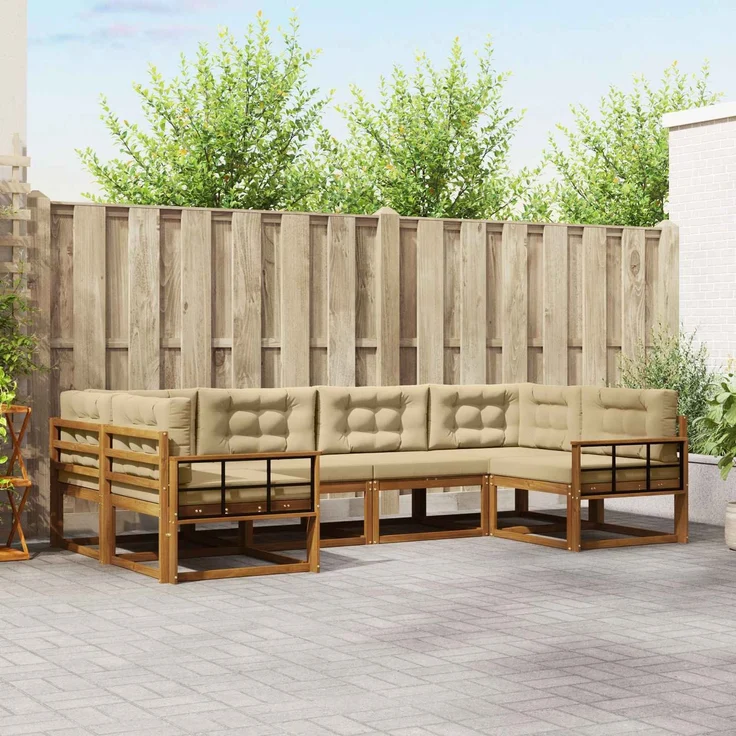 vidaXL Outdoor-Sofagarnitur 6 stk. 6-Sitzer Natur und Beige 3368081 – Bild 1