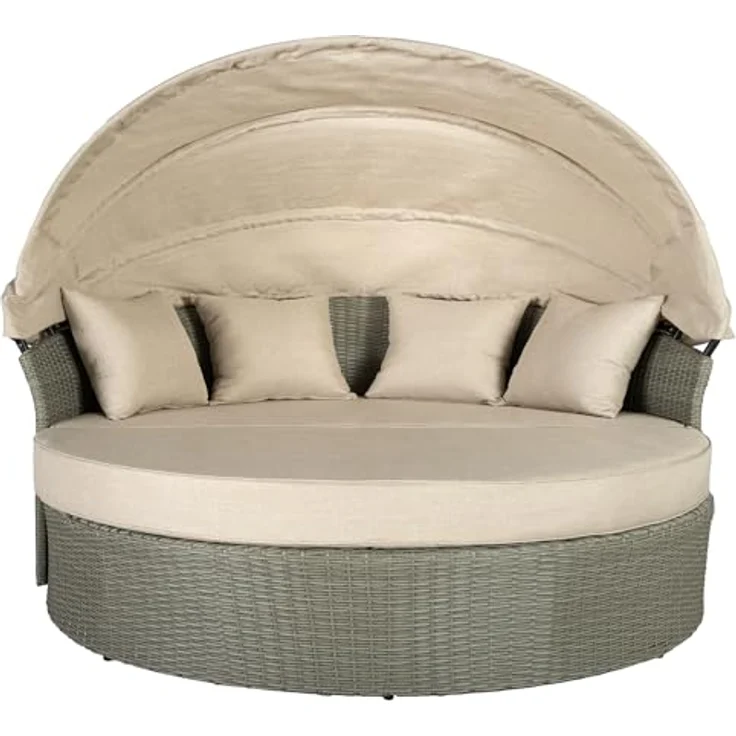 riess-ambiente Sonneninsel PLAYA LIVING 165cm natur · Polyrattan · Aluminium, Einzelartikel 1 Teile, Gartenlounge · einfahrbares Fußteil · klappbares Dach · mit Kissen – Bild 2