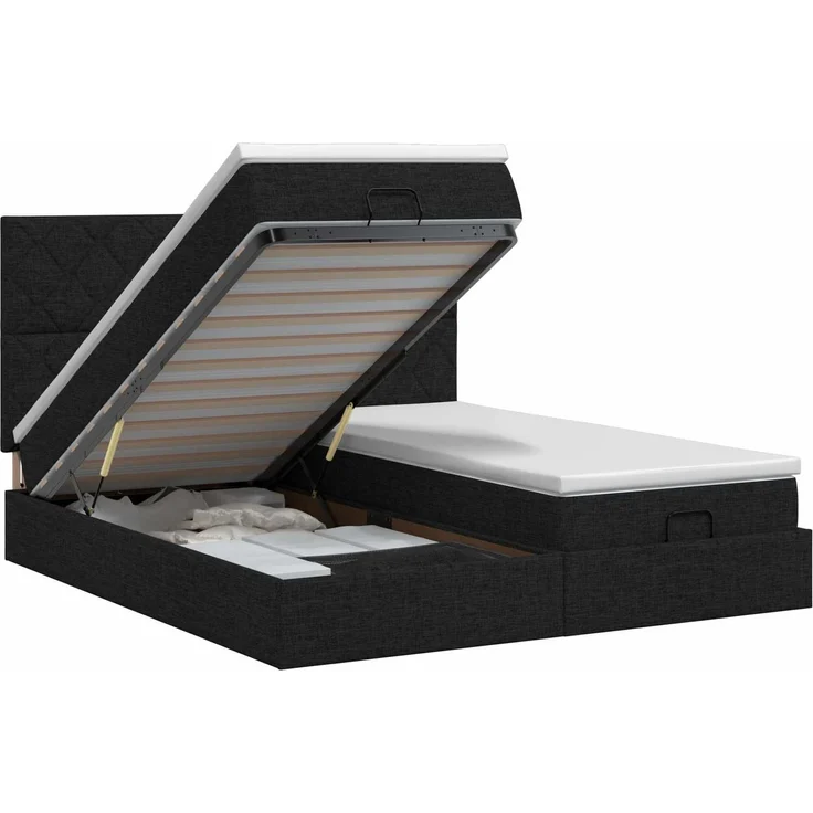 vidaXL Ottoman Bett mit Matratze mit Kopfteil 2 Stk. Schwarz Stoff 3457878 – Bild 2