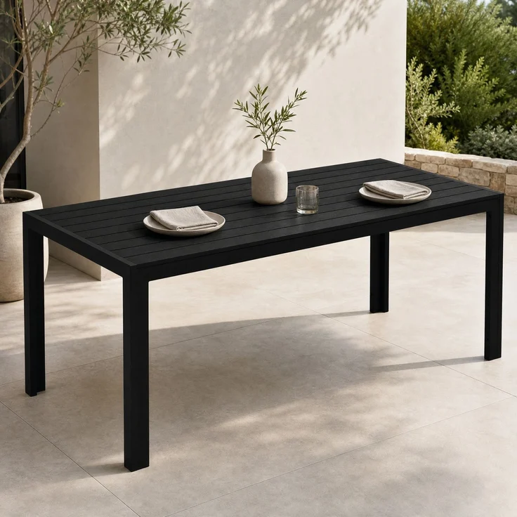 Gartentisch 190 x 84,5 x 72 cm aus Aluminium und Holz-Kunststoff-Verbundstoff – wetterfest in Schwarz – Bild 3