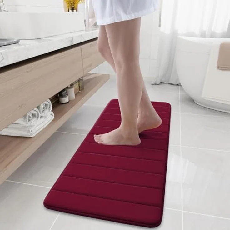 Homaxy Memory Foam Badezimmer Badteppich Saugfähige Rutschfester Badvorleger Waschbar Badematte- 43x120 cm, Weinrot – Bild 2