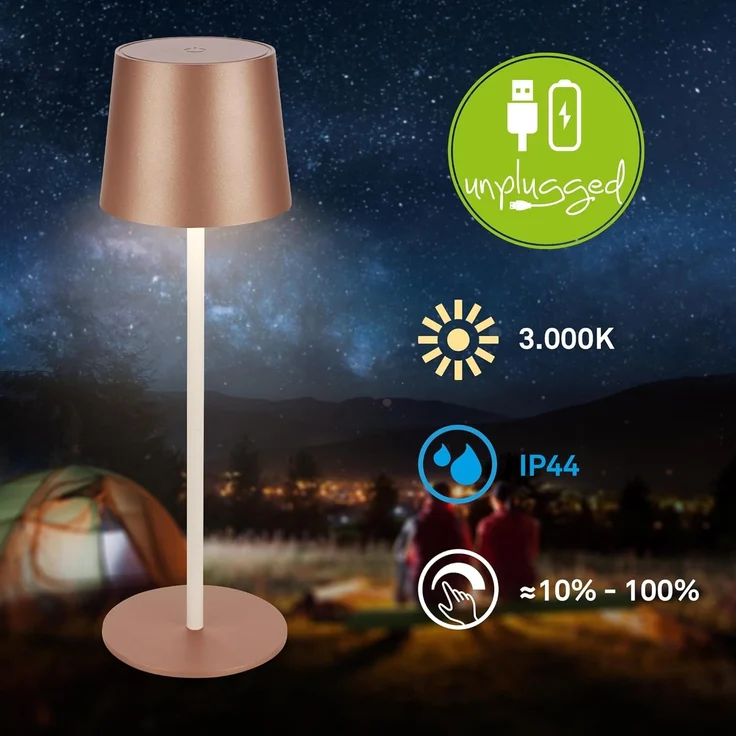 BRILONER - LED Tischlampe kabellos IP44 mit Touch, dimmbar, Akku & Lichtquelle tauschbar, Nachttischlampe, Leselampe, LED Lampe, Campinglampe, Tischleuchte, Akkulampe, Outdoor, 11x34,5 cm, Coffee – Bild 2