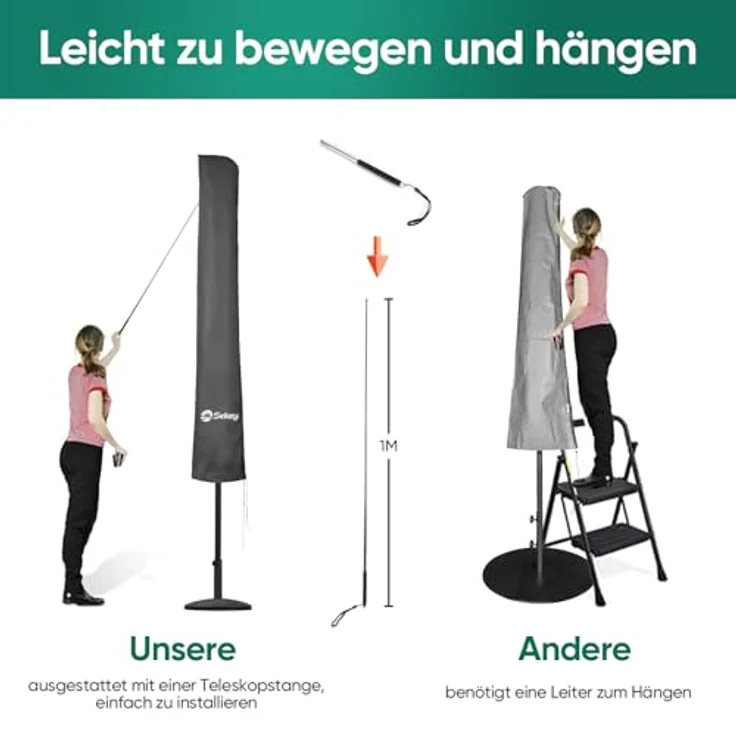 Sekey Sonnenschirm Schutzhülle mit Stab, Abdeckhauben für Ø 350cm / 200x300cm Gartenschirm, 190×30/50 cm Abdeckung, 100% Polyster wasserdicht – Bild 6