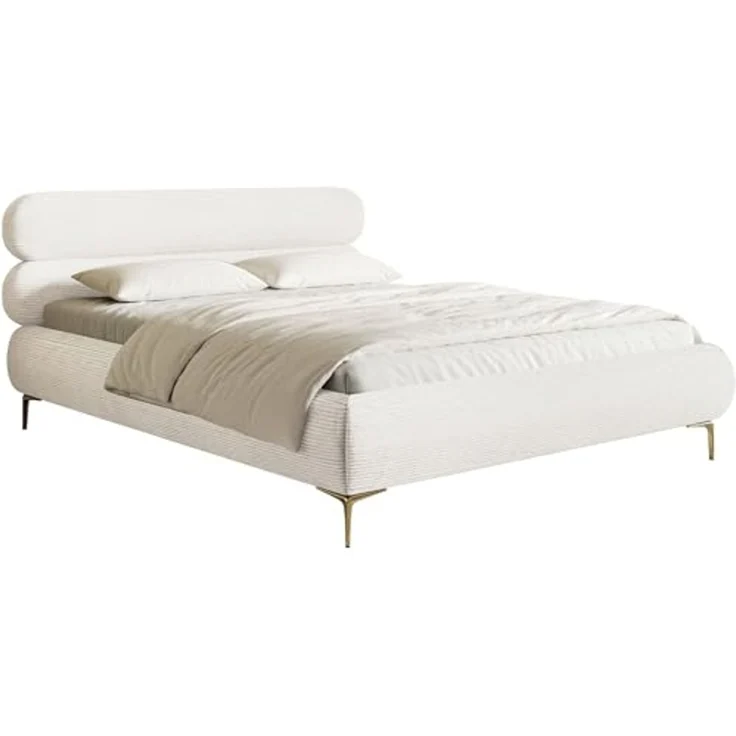 Selsey Polsterbett 140x200 cm Cord Creme – Bett mit Stauraum und Bettkasten, gepolstertes Bett mit Lattenrost und Metallrahmen, Doppelbett Schlafzimmer mit goldfarbenen Füßen und Gasdruckfedern – Bild 1