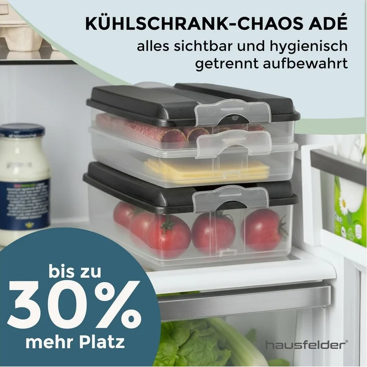 Hausfelder Frischhaltedose Aufschnittdosen Set mit Deckel, 6 x flach, 2 x hoch, Anthrazit, Kunststoff, (Set, 8-tlg, 6x flach, 2x hoch), Kühlschrank Organizer, BPA-frei, stapelbar – Bild 1