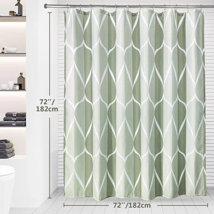 Geometrischer Duschvorhang Stoff Textil Anti Schimmel Vorhang Set 182x182cm Grün – Bild 7