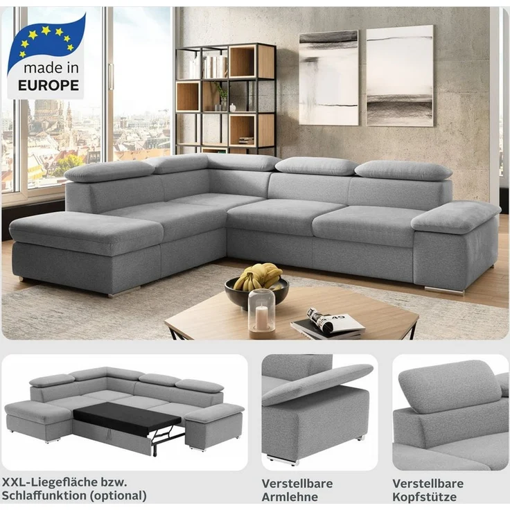sit&more Ecksofa Valentine L-Form, B: 272 cm, mit Arm- & Kopfteilverstellung, optional mit Bettfunktion – Bild 2