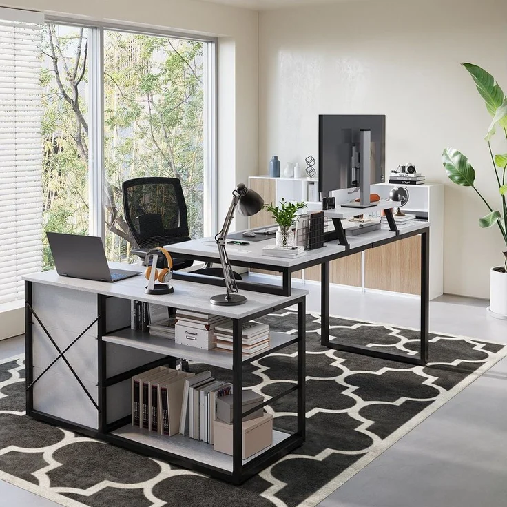 Furnicopia Eckschreibtisch 140cm mit Monitorarm, Computertisch mit drehbarer Tischplatte (Flexibel und schwenkbar, mit Steckdosen (2 Steckdosen + 2 USB-Anschlüsse), 3 großen Schubladen, 2 Ablageflächen) – Bild 3