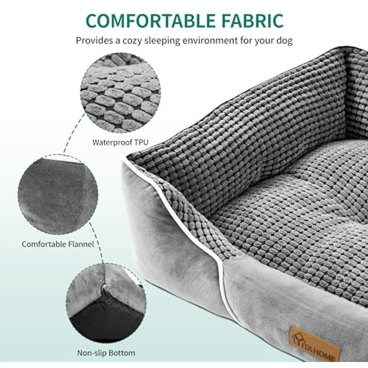 YITAHOME Hundebett für Hunde mittlerer und großer Größe, Hundekissen,Hundebetten, 89x64 cm, rutschfeste Unterseite Hundesofa,grau – Bild 7