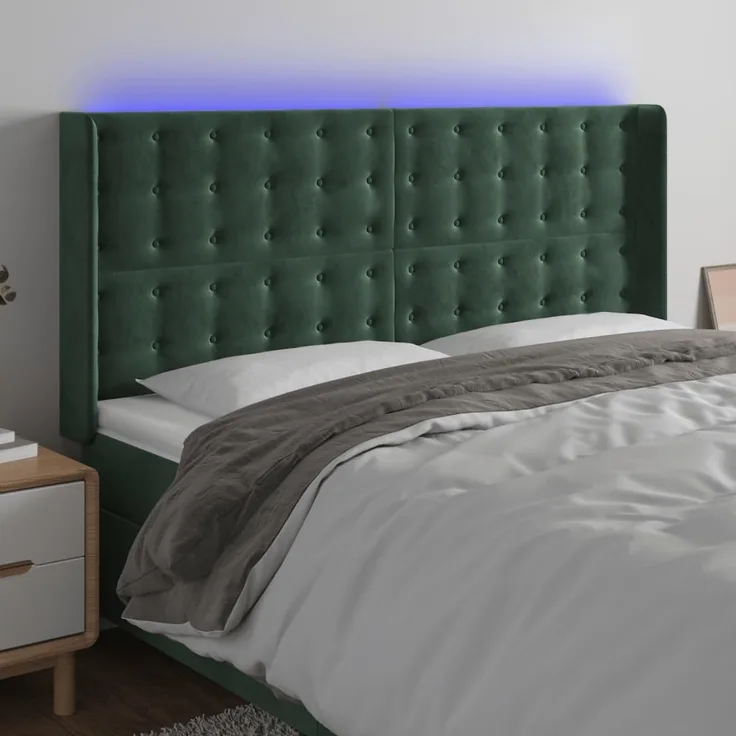vidaXL LED Kopfteil Dunkelgrün 203 x 16 x 118/128 cm Samt 3124551