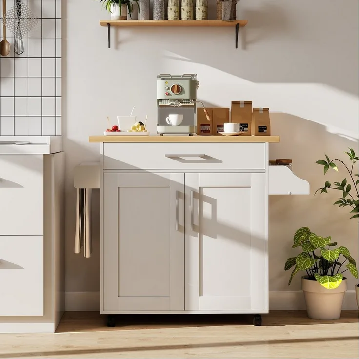 COSTWAY Küchenwagen, mit Arbeitsplatte, Schublade & verstellbarem Regal