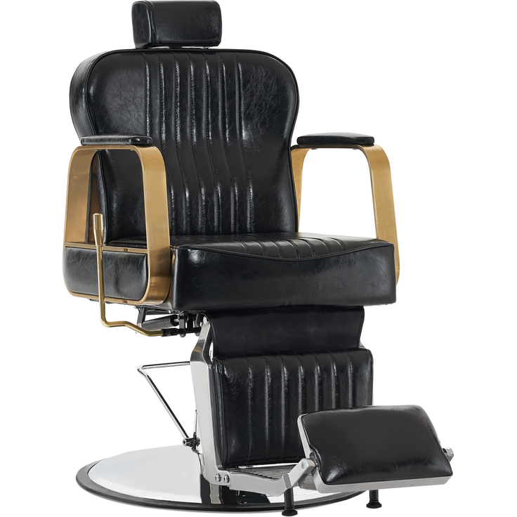 Barberpub Friseurstuhl Kippbar, Friseursessel mit Kopfstütze, 360° Drehbar & Höhenverstellbar, Friseureinrichtung Retro mit Hydraulikpumpe, Kunstleder, 9238(Schwarz)