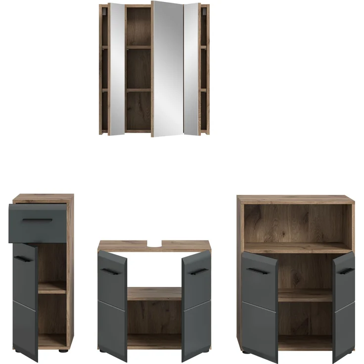 Badkombination (B/H/T: 180x185x30 cm) in schwarz matt und Nox Oak Nachbildung – Bild 3