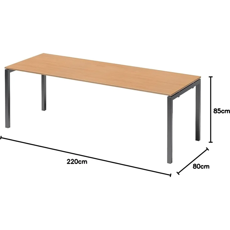 BISLEY Cito Schreibtisch, 740 mm höhenfixes U-Gestell, Metall, Bc334 Dekor Buche, Gestell Anthrazitgrau, 80 x 220 x 85 cm – Bild 2