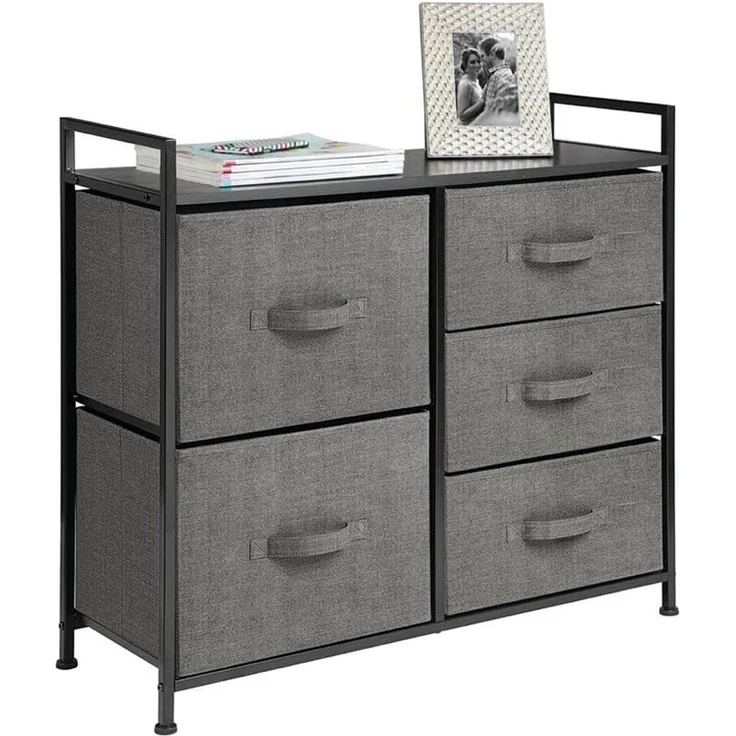Schmaler Stoff Schrank 5 Schubladen Kommode Aufbewahrung anthrazit 82 cm mDesign – Bild 2