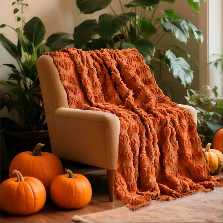 Wohndecke Halloween-Kuscheldecke mit 3D-Kürbismuster, weiche Wohndecke, FOUORTUNATE-BEE, für Bett, Sofa und Schlafzimmer, dekorative Überwurfdecke