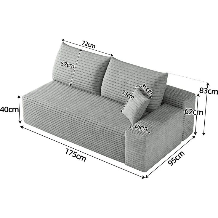 ZUBALIYA SchlafSofa mit Cordbezug, modular aufgebaut, ohne aufwendige Montage, für Wohnzimmer und Apartments – Bild 4