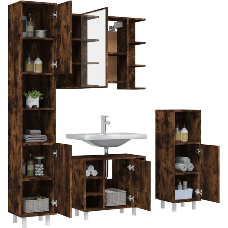 vidaXL 4-tlg. Badmöbel-Set Räuchereiche Holzwerkstoff 3187612 – Bild 10