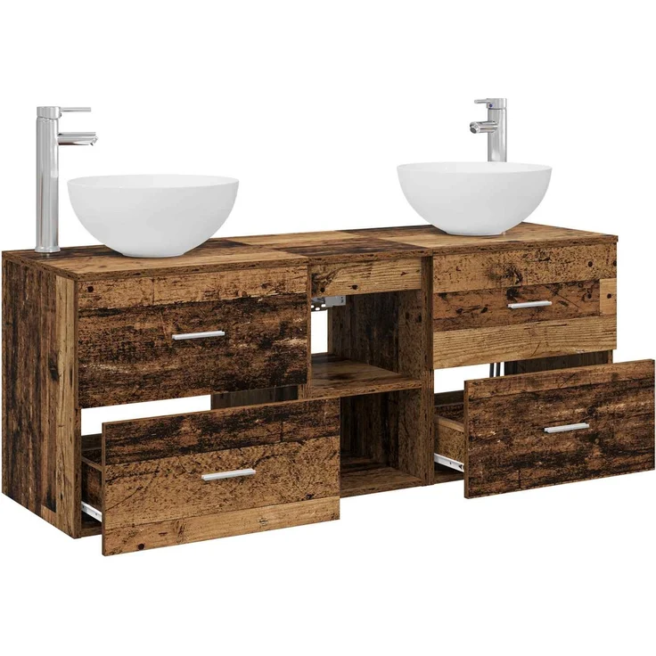 vidaXL Badezimmerschrank-Set 3 stk. Altholz 129 x 35 x 80 cm 3405793 – Bild 4