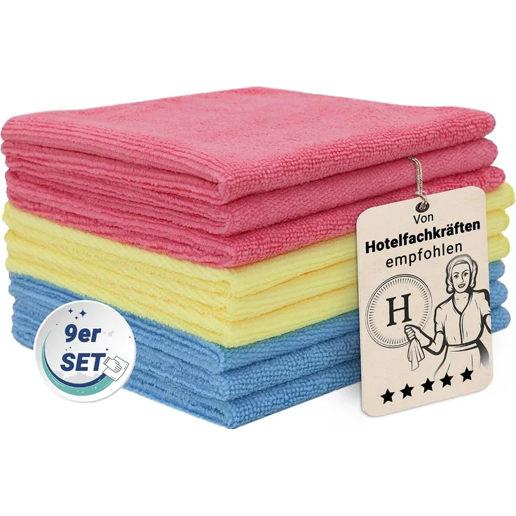 ZOLLNER 9er Set Mikrofasertücher für streifenfreien Glanz, saugstark, farblich gemischt