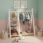 Bellabino 'Ryck' Tipi Kleiderstange mit 3 Regalen, Kiefer Massivholz, weiß/natur, 112x48x112 cm, Kindergarderobe mit Schuhablagefläche