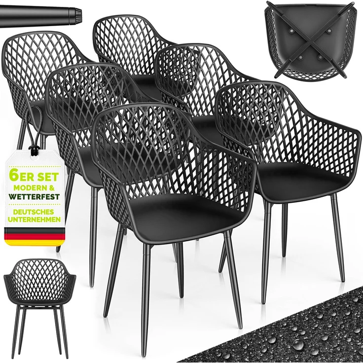 tillvex® Gartenstuhl 6er Set Wetterfest mit Armlehne | Outdoor Stühle bis 120kg belastbar | Gartenstühle UV-beständig | Terrassenstuhl Gartenmöbel Terrasse Balkon Outdoor Garten – Bild 6