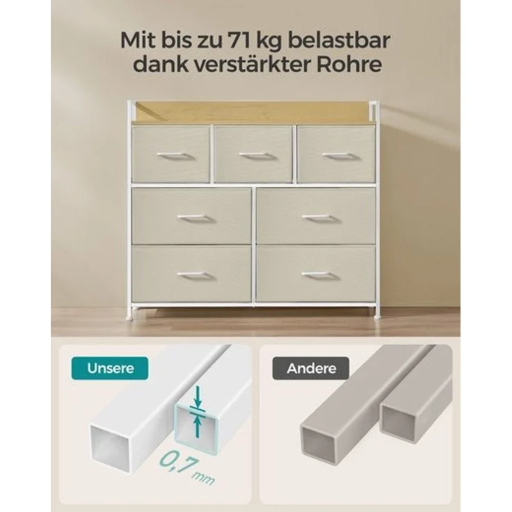 Songmics Kommode mit 7 Stoffschubladen, Holz / Metall cremeweiß-wolkenweiß, 98 x 28,5 x 85 (BxTxH) cm – Bild 3