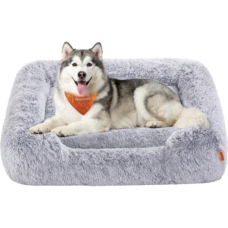Feandrea Hundebett, extra großes Hundekissen, 120 x 85 x 23 cm, Hundekorb, weiche Polsterung, Hundesofa, erhöhte Ränder, Bezug abnehmbar und waschbar, rutschfest, Ombré-Grau PGW274GA01