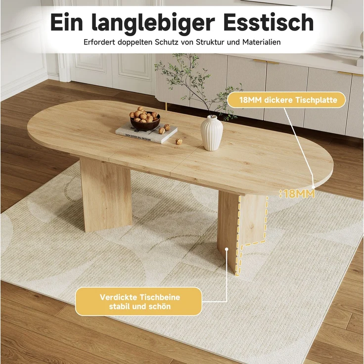 Esstisch, MDF ausziehbar mit abgerundeten Ecken, 120/160x80 cm, Eiche – Bild 6