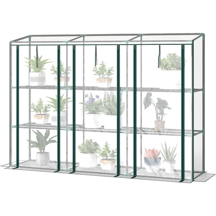 MELAYR, Gewächshaus für den Außenbereich mit 3-stufigen Regalen, 215 x 46 x 151 cm, Transparent – Bild 2