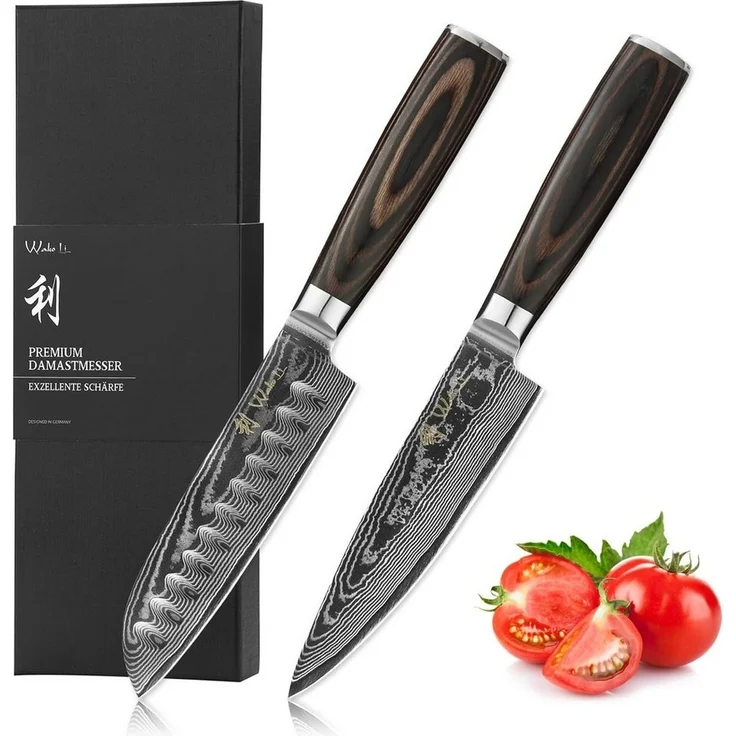 Wakoli Messer-Set EDIB Essentials 2er Damastmesser-Set I Küchenmesser I 12/13cm Klingen (Damastmesser mit Geschenkbox, 2-tlg, 2er Damastmesser-Set), VG10 Kern, 67 Lagen Damaststahl, Pakkaholzgriff, inkl. Geschenkbox – Bild 5