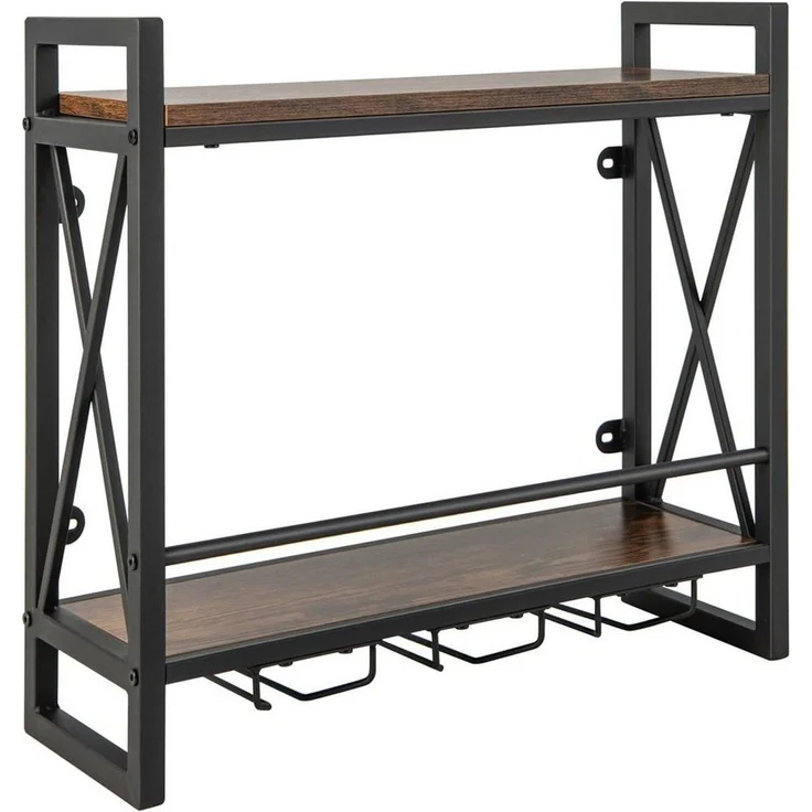 KOMFOTTEU Weinregal Wandregal, mit Glashalter, 60 × 20 × 55cm – Bild 1