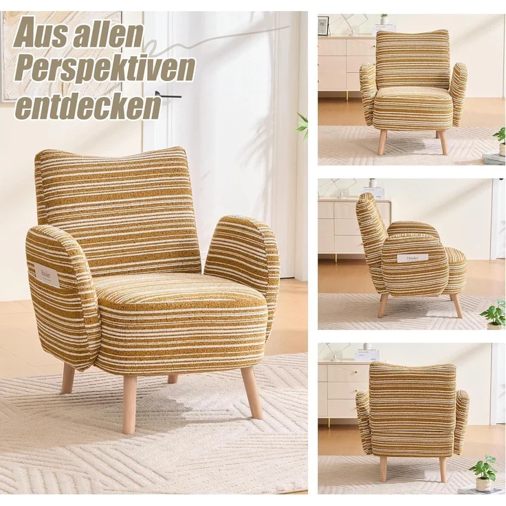 Ohrensessel Relaxsessel Lesesessel Massivholzbeine Gelb 77x81cm Gelb – Bild 6