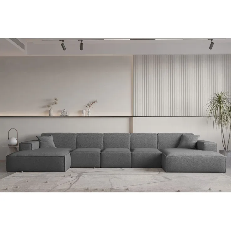 Wohnlandschaft U-Form CELES PREMIUM XL in Stoff Ascot Bukla Graphit