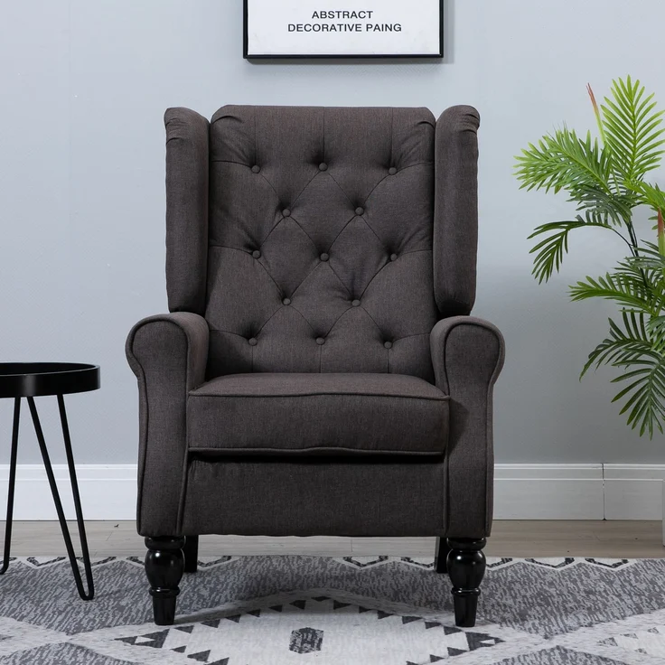 Wohnora-Sessel Ohrensessel mit Armlehnen, Loungesessel mit Kissen, Tufting, hoher Rückenlehne Armlehnensessel mit Holzbeine, Relaxsessel für Wohnzimmer, Schlafzimmer, Braun,H 102cm x T 74cm x B 86cm – Bild 4