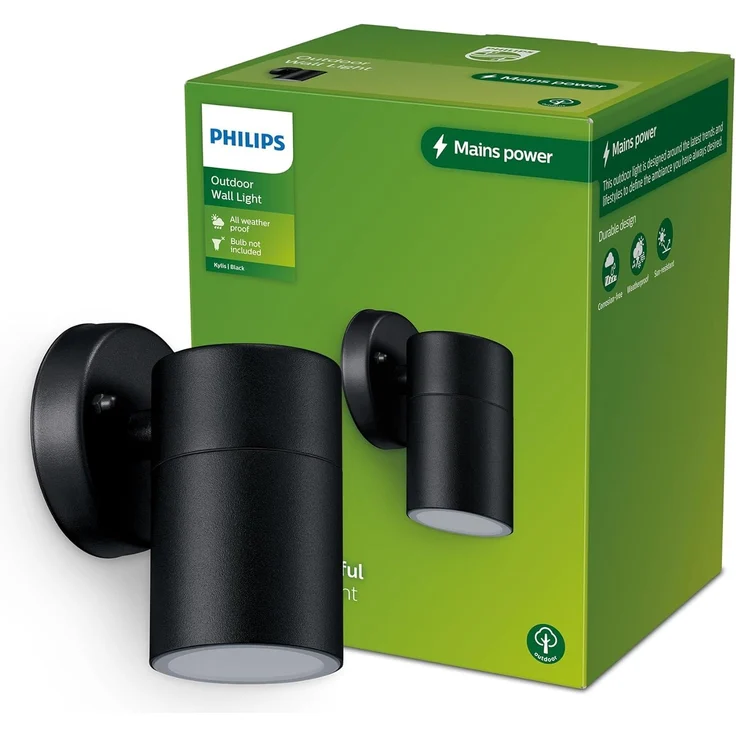 Philips Kylis Wandleuchte 25 W GU10 ohne Leuchtmittel Wandbeleuchtung für den Außenbereich Schwarz Metall IP44 Terrasse Garten I – Bild 1